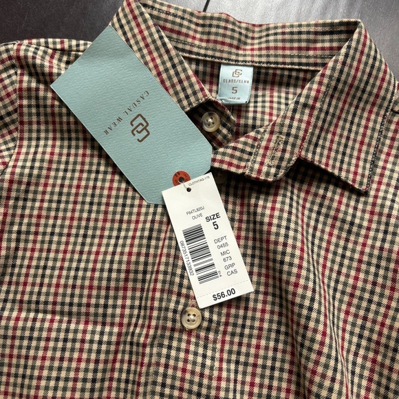 NWT Class Club boy's button down tan and red preppy shirt size 5 - Picture 2 of 3